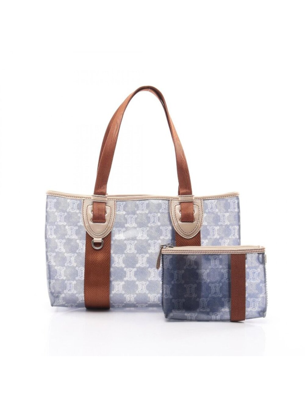 Celine Tote Bag Macadam Navy Brown Vinyl Leather